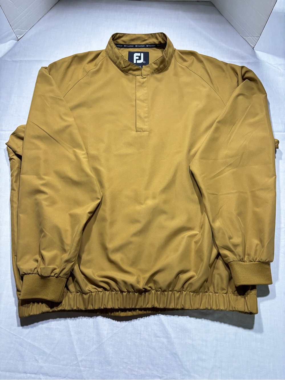 FootJoy Windbreaker Pullover Jacket Mens L Mustard Golf 1/4 Button Long Sleeve